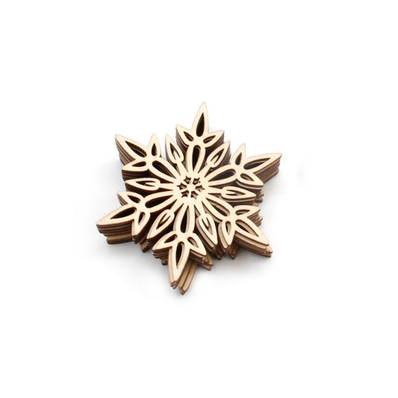 10Pc Swirl Wood Snowflake Christmas Embellishment Tree Hanging Ornament Decor
