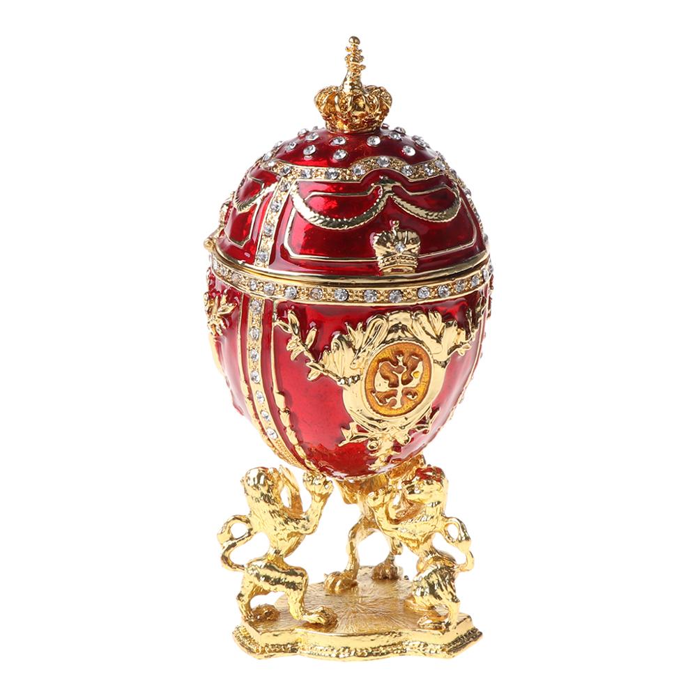 Rood Goud Crown Faberge-Ei Serie Hand Beschilderde Sieraden Trinket Doos Uniek Cadeau Voor Pasen Home Decor Collectible