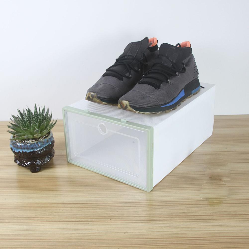1 Pc Flip Shoes Box Thickened Transparent Drawer Case Plastic Shoe Boxes Stackable Box Shoe Organizer Storage Shoe Rack HFing: Green Color