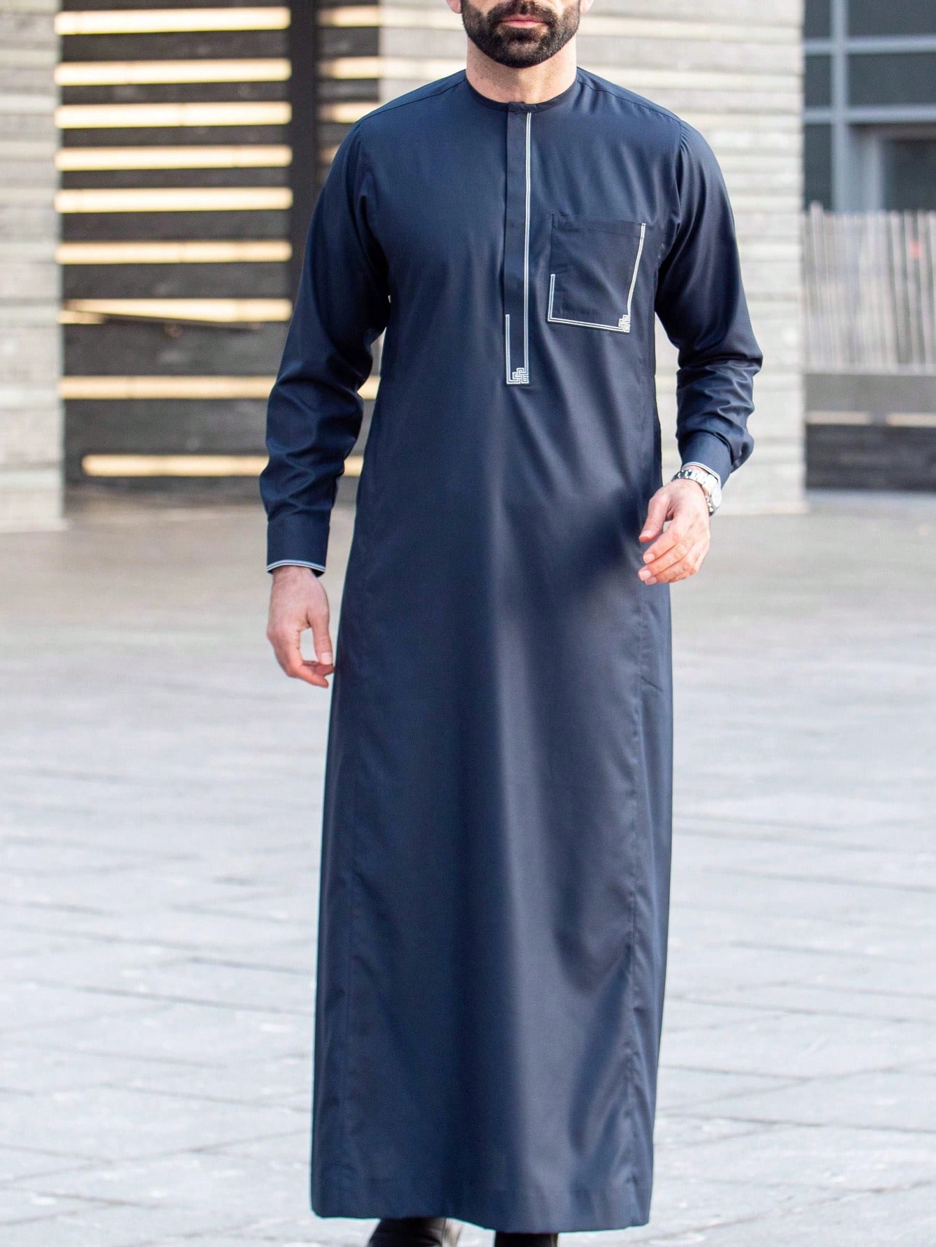 Túnica holgada islámica para hombre, manga larga, cuello levantado, bordado, estilo étnico árabe tradicional, vestidos formales informales para hombre Thobe: S / Naranja