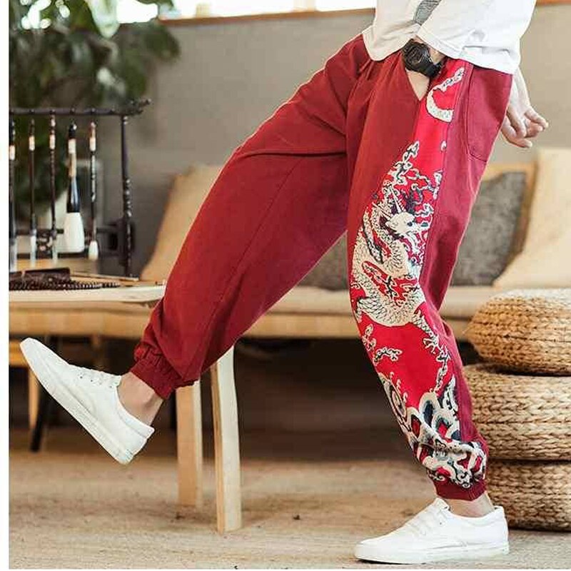Jogger kinesisk stil print syning ni point bukser harem bukser forår mænds løse afslappede bukser personlighed tidevand