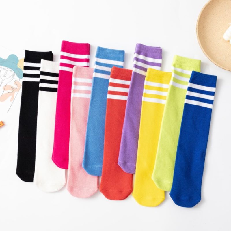 Chaussettes longues en coton à rayures colorées pour garçons et filles, Tube haut au genou, chaussettes de sport scolaires pour enfants,