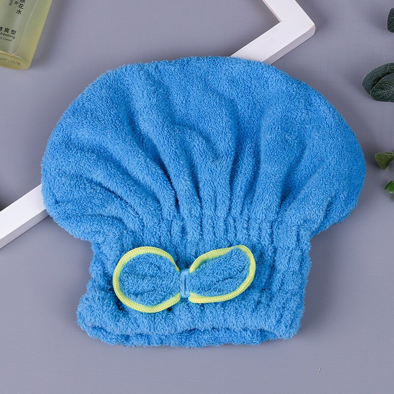 1 st 5 färger färgglad duschmössa inslagna handdukar badrumsmössor i mikrofiber fast superfint snabbtorkande hårbad: Blå