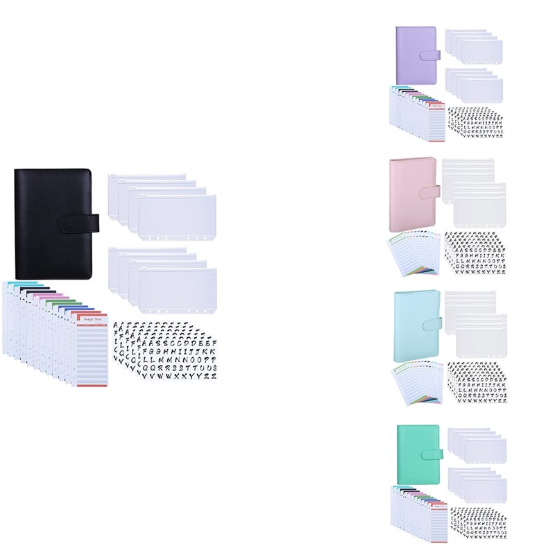 A6 PU Binder Case,with A6 Binder Pockets 12 Expense Budget Sheets Sticker Labels for 26 Categories Ring Budget Binder