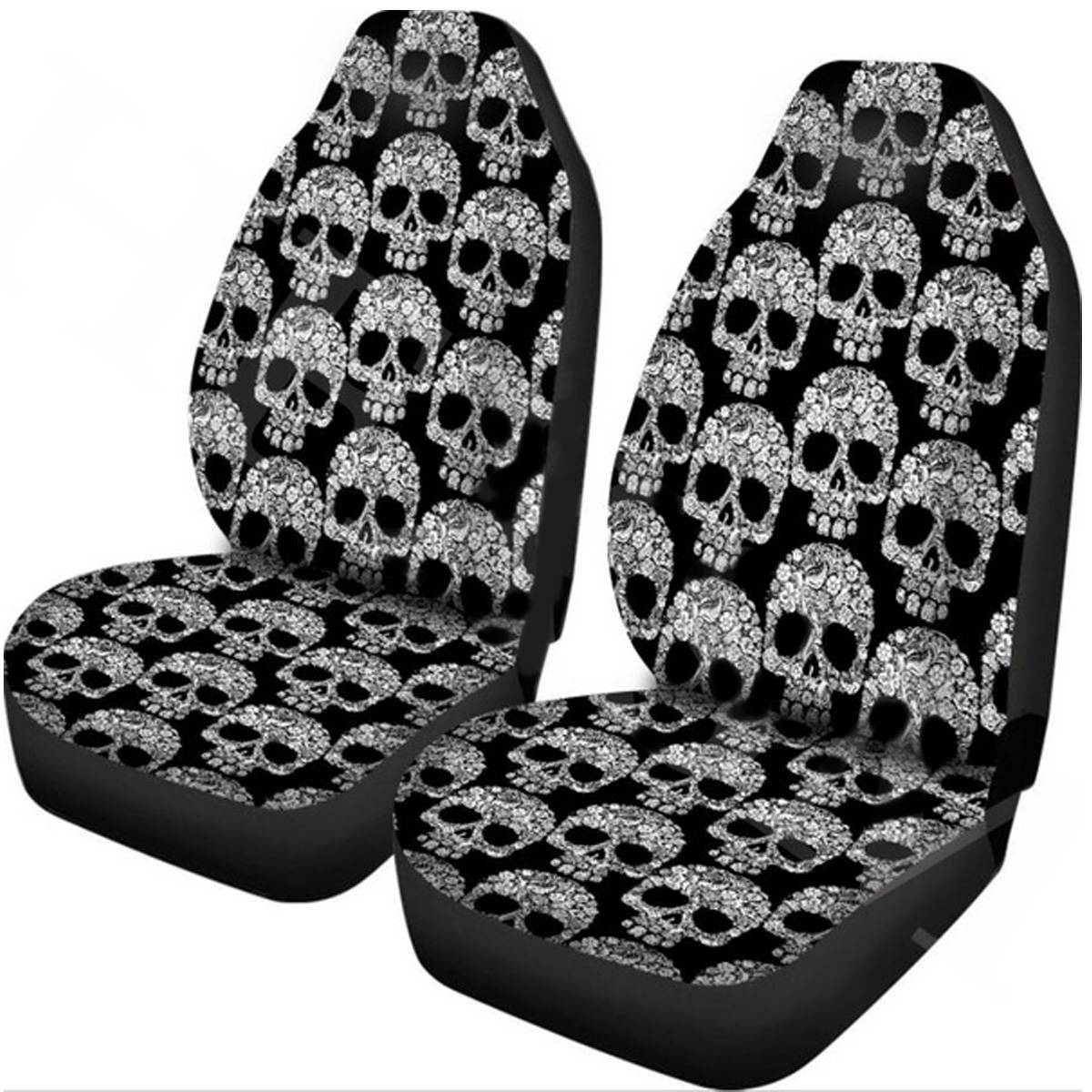Funda de asiento para coche Protector de tela con estampado de calavera 3D, a la , para la mayoría de los coches, sedán y SUV: 2PCS