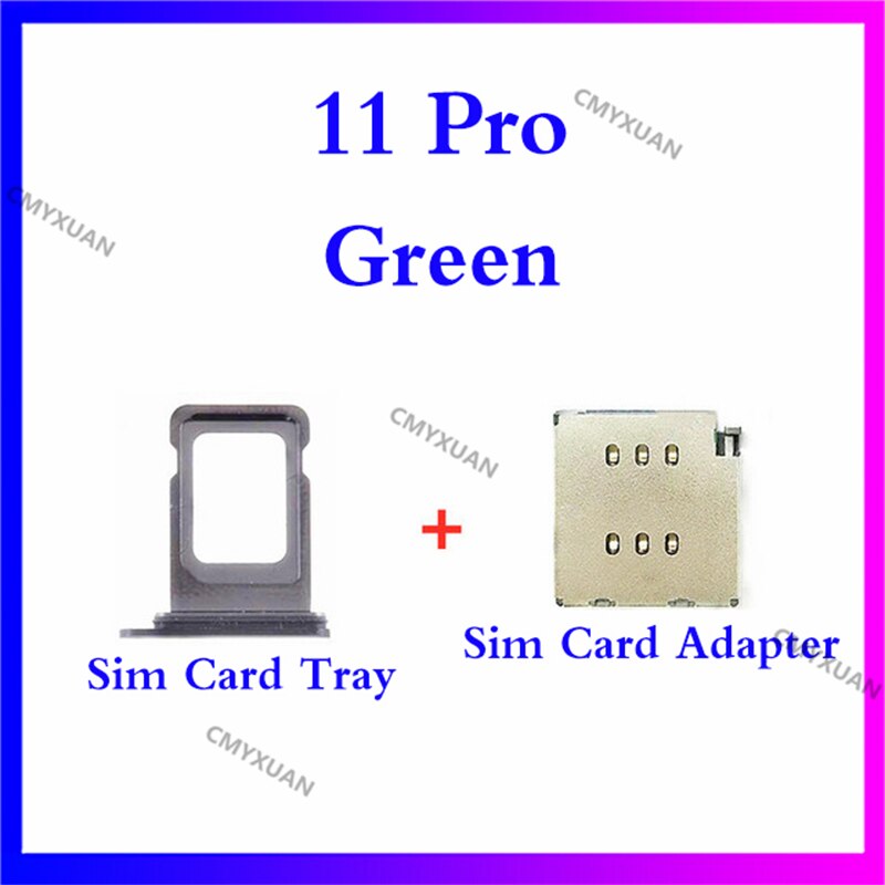 1set for iPhone 11 Pro /11proMax Dual SIM Card Reader +SIM Card tray Holder Slot Adapter Replacement: Green 11 Pro