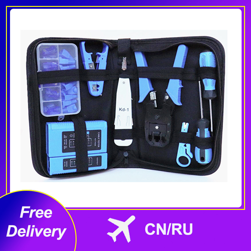 10 Pcs For Set Network Repair Tool Kit/Sets LAN Cable Tester RJ45 Crimp Wire Cutter Screwdriver Pliers Maintenance Tool Set Bag