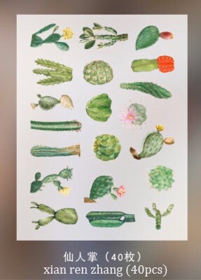 JIANWU – Autocollants washi, séries plantes et fleurs, 40 pièces, étiquette de scrapbook, décoration pour journal intime, fourniture de papeterie: xian ren zhang