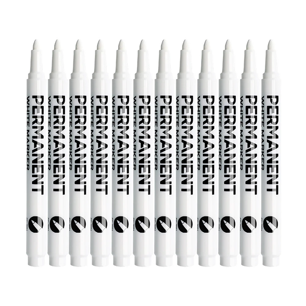 Rotuladores permanentes blancos de 1mm, marcadores de pintura para madera, Roca, plástico, cuero, vidrio, piedra, Metal, suministros de arte, 12 piezas