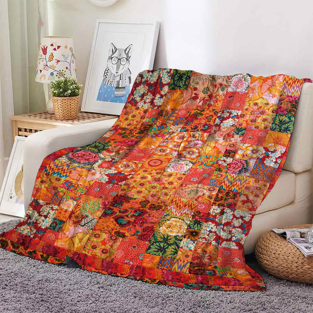 1pc böhmische Blumen aufbringen bedruckte Decke, g... – Grandado