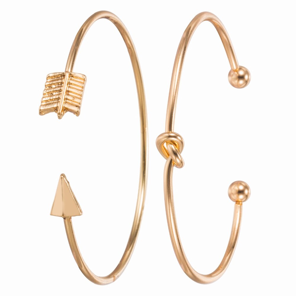 2 stks/set Vintage twist Manchet Open Armband Bangles voor Vrouwen Eenvoudige Gouden Kleur Pijl Geknoopt Charms Armband Sieraden Vrouwelijke