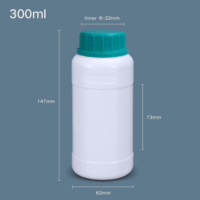 Plastic Bottle with Blue Cap HDPE Material Storage Container for Liquid Reagent Food Grade Sample Bottle: 300ML White