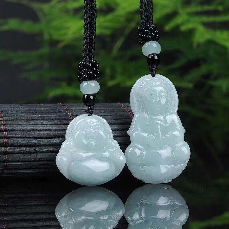 Pendentif bouddha Guanyin en émeraude naturelle, bijou sculpté à la main, amulette, porte-bonheur pour homme et femme,