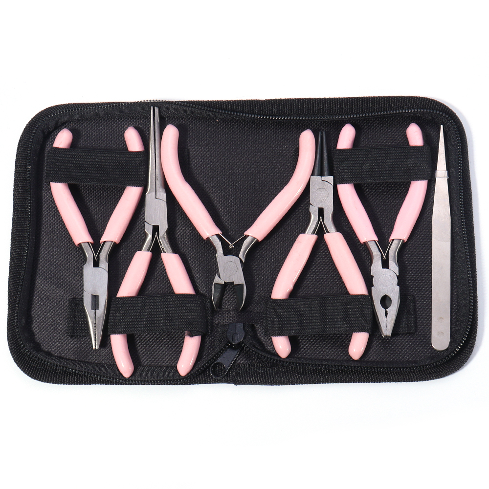 Portable Pink Color Stainless Steel Pliers Tools Set Round Nose Cutting Wire Plier Kit For Handcraft Beading DIY Jewelry Making: Silver