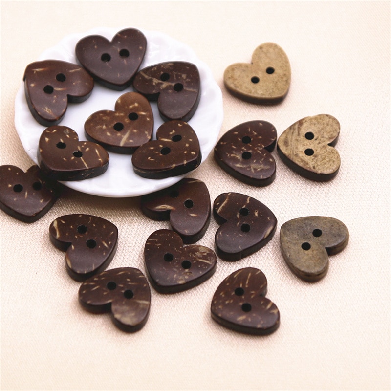 50pcs Heart Coconut Buttons Natural buttons Crafts And Scrapbooking Sewing Accessories Botone