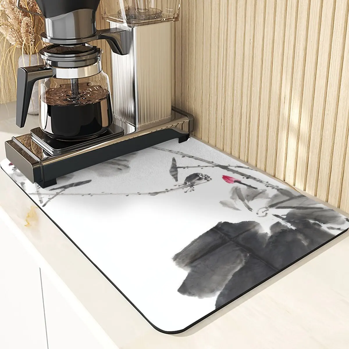 Chinese Stijl Absorberende Droogmat Voor Keuken Placemats Voor Tafel Gootsteen Diatomeeënaarde Mat Plant Patroon Siliconen Afwasmatten