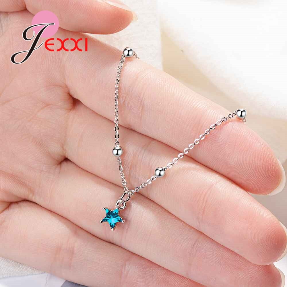 genuina gran 925 de plata esterlina azul Cubic Zirconia colgante con forma de estrella pulsera para mujeres chica de cumpleaños
