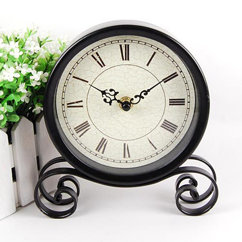 European old-fashioned desktop clock round retro black metal art desk clock desktop clock ZP5061149
