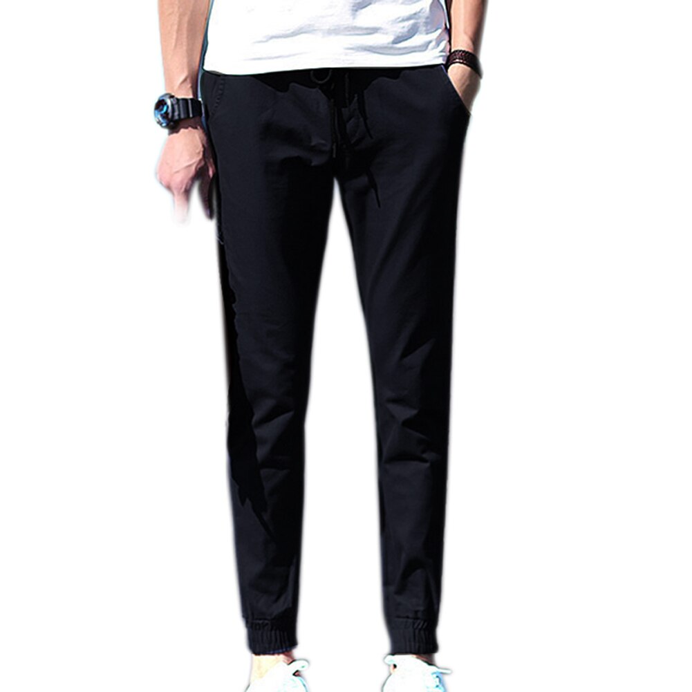 Eenvoudige lente herfst herenbroek slank effen kleur rechte heren casual broek nov 99: Zwart / Xl