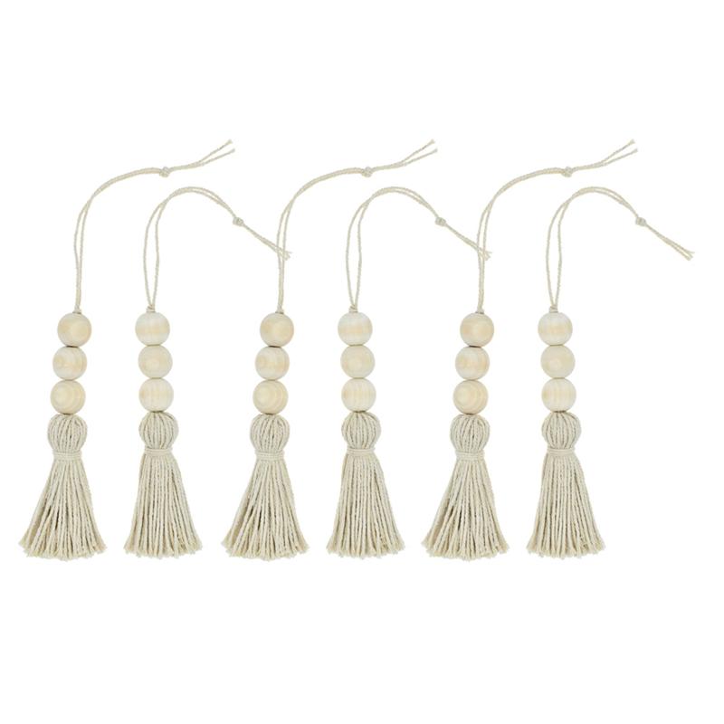 8 stuks Houten Kwastje Kralen Ornamenten Katoen String Kralen Closet Deurklink Decoratie Houten Kraal Closet Deur Opknoping Ornament