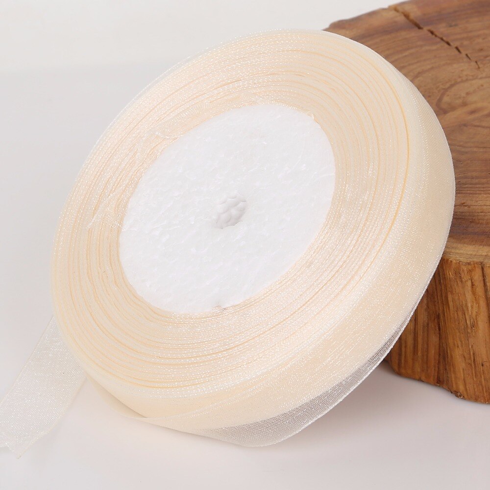 Ruban Organza ivoire 15/20/25/38mm, 45 mètres (50yards), pour vêtements, tissu à coudre, bricolage, emballage , rubans de décoration de mariage, fournitures de fête