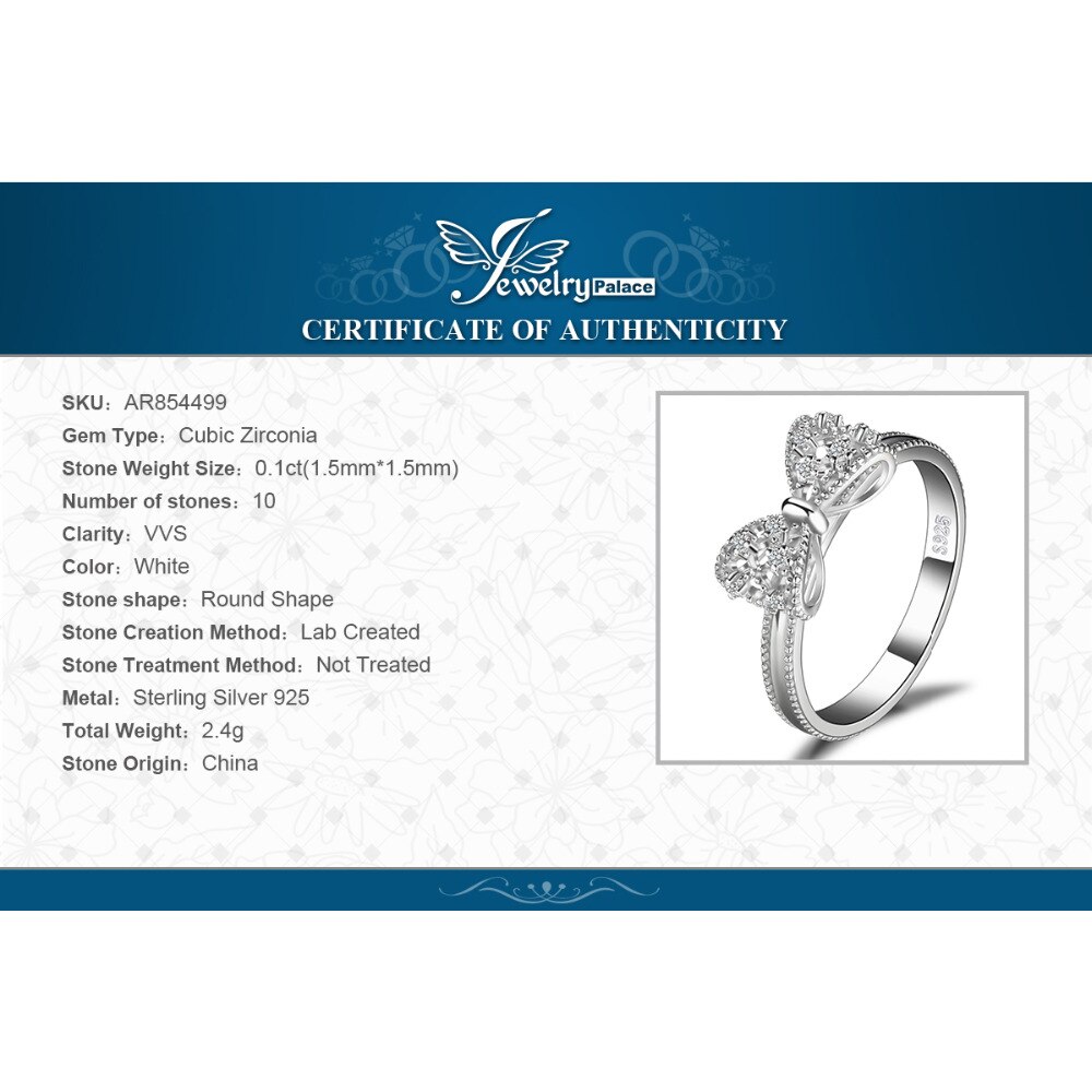 JewelryPalace Bow knot Anniversary Cubic Zirconia Rings 925 Sterling Silver Rings for Women Silver 925 Jewelry Fine Jewelry