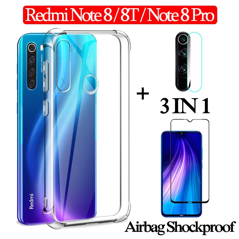 3-in-1 Airbag capa,Case + Glass Xiaomi Redmi Note 8 Pro 8 T 360 Full Cover Case redmi-note-8t Clear case note 8t nfc Back Cover