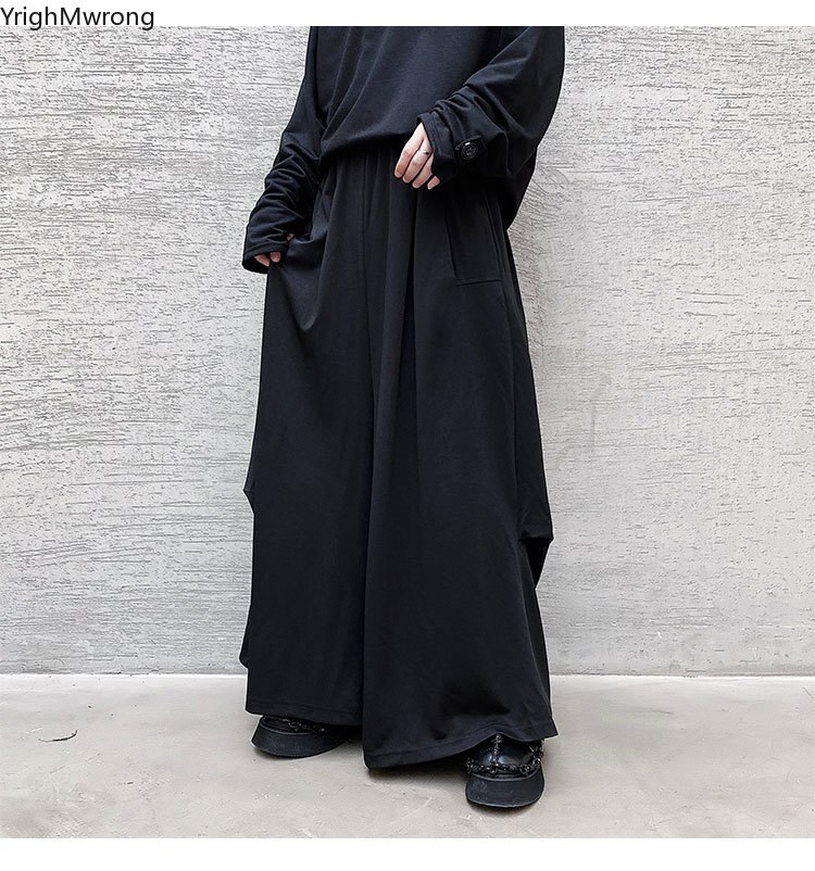 Vrouw Man Losse Rechte Wijde Pijpen Goth Mode Eenvoudige Casual Solid Pocket Dark Black Punk Broek Baggy Hip Hop Streetwear harajuku