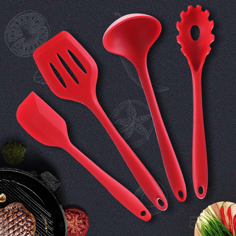 10Pcs Black/Red Non-stick Baking Cookware Set Silicone Cooking Gadgets Spatula Spoon Kitchen Utensils DIY Cooking Tools