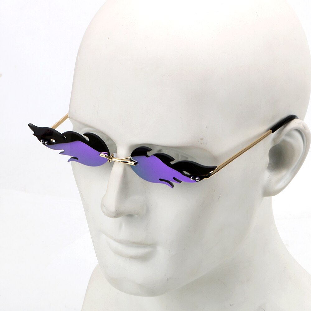 Leepee fire flame solbriller bil kjørebriller trending smale  uv 400 briller kantløse bølge solbriller streetwear