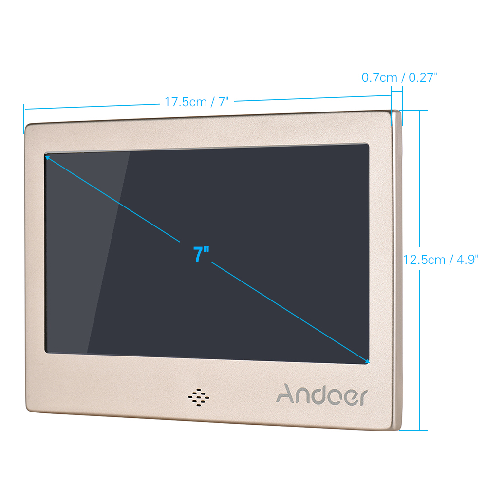 Andoer 7 "LED Digital Foto Rahmen 720P Video/Musik/Kalender/Uhr/TXT Spieler 1024*600 auflögesungen Metall Rahmen w/Fernbedienung