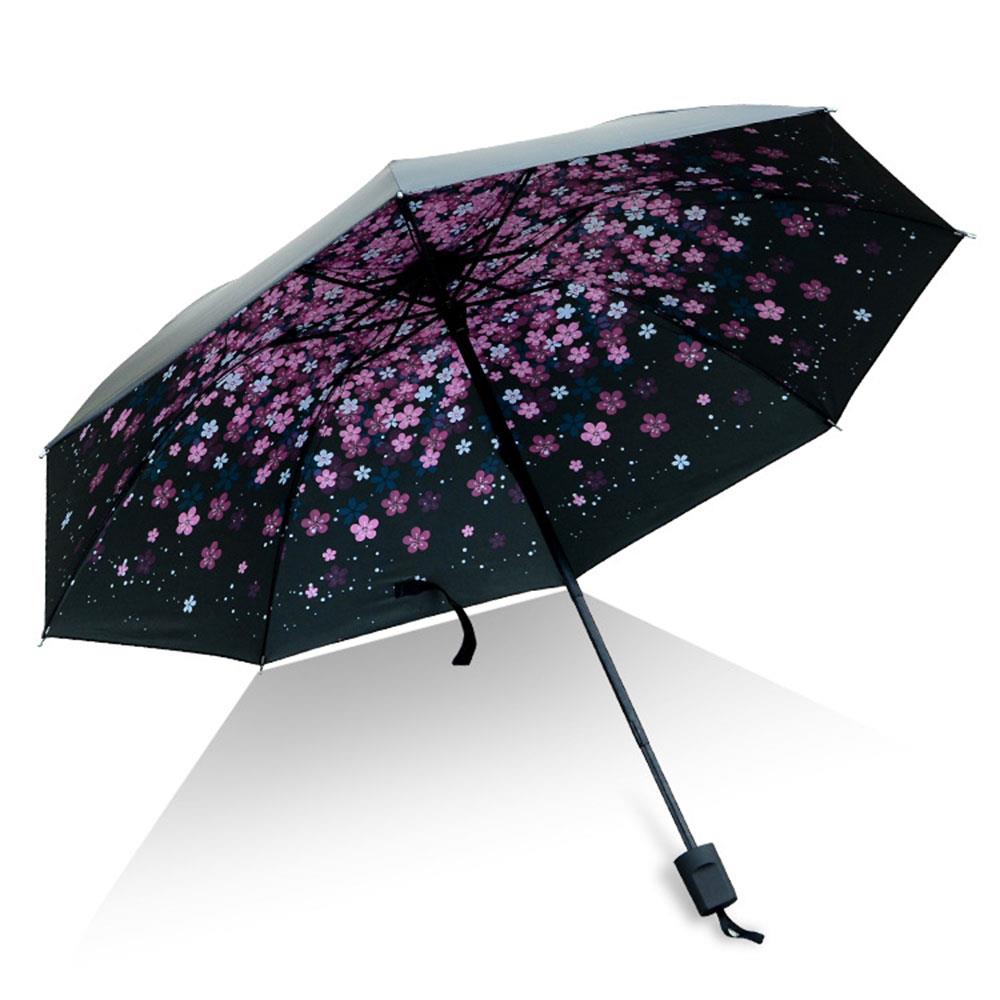 Sakura Black Adhesive Cloth Rainy Day Umbrella Portable Anti-UV Umbrella Furl Dustproof Sunshade Umbrella Internal Printing: Pink Skura