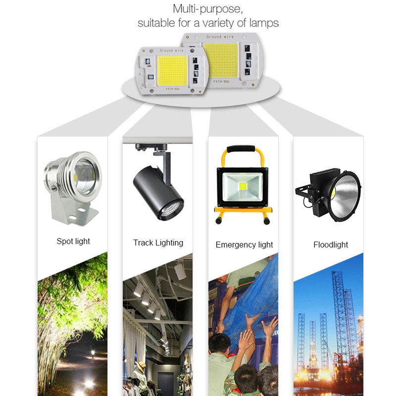 Cob led chip  ac 220v no need driver led flood light bulb chip 50w diy spotlight floodlight lampada vokst lys
