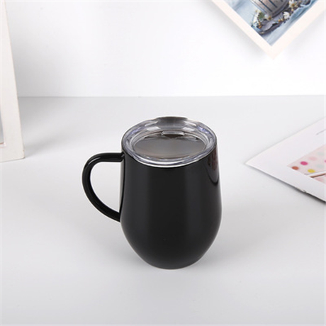 12oz ægglas vin kaffekrus vand kop 18/8 rustfrit stål isoleret vakuum 2- væg termos med / uden håndtag: Sort