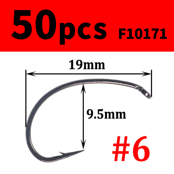 50pcs High Carbon Steel Fly Tying Hooks Wide Gap Curve Nymph Shrimp Caddis Fly Hook Barbed Black Nickle #6 #8 #10 #12 #14 #16: 50pcs size 6