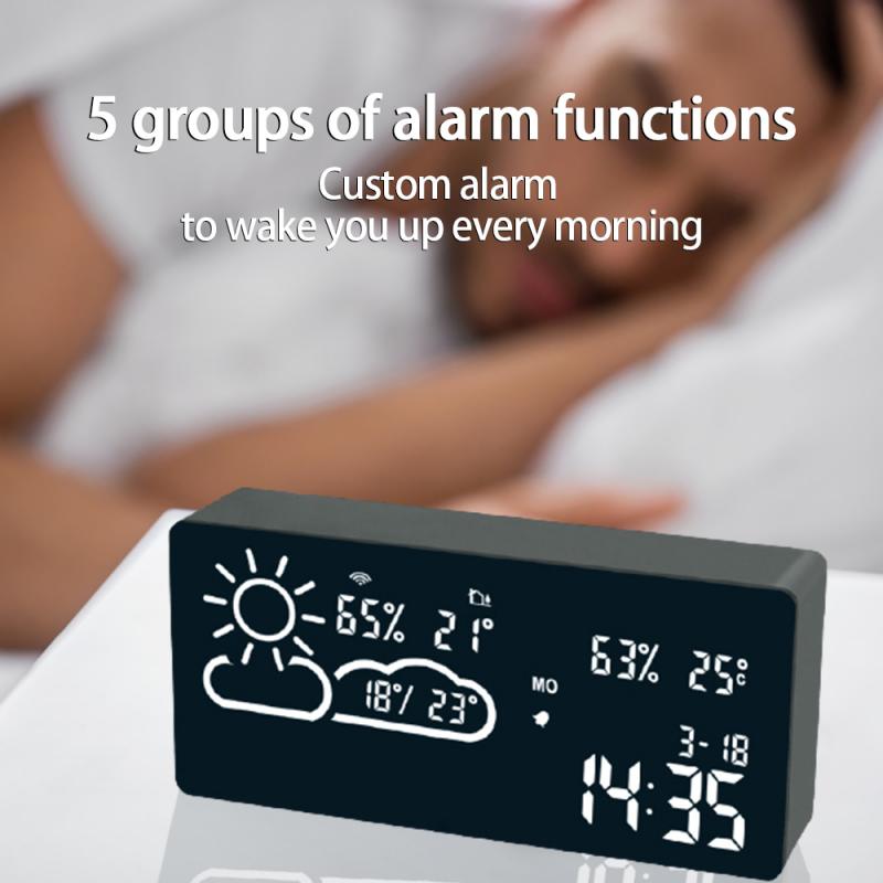 LED Digital Alarm Clock Radio With Temperature And Humidity Clock APP WIFI World Time Forecast Temperature Hygrometer Alarm