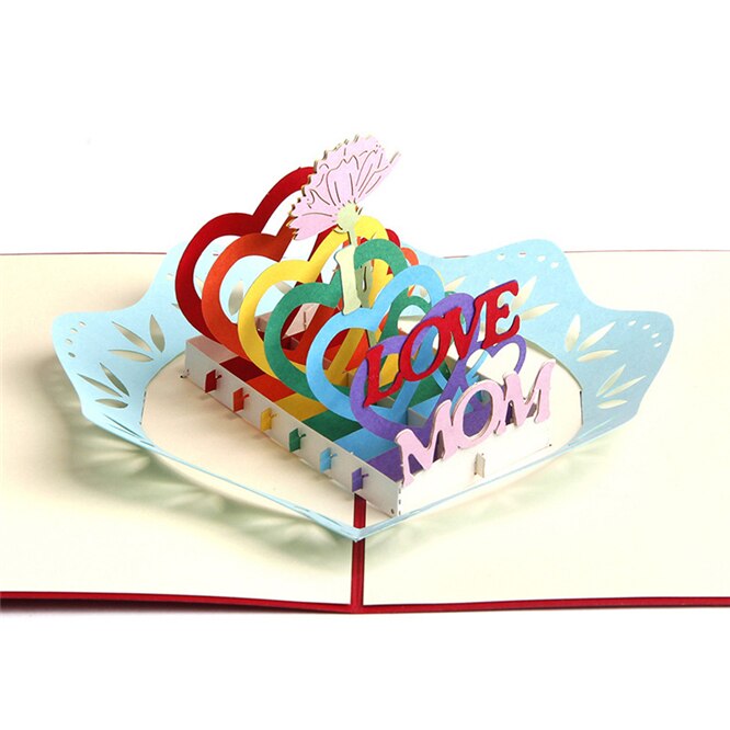 10Pcs I Love Mom 3D Pop-Up Bloemen Kaart Creatieve 3D Kaarten Moederdag Verjaardag Thanksgiving Wenskaarten voor Vrouwen Lady