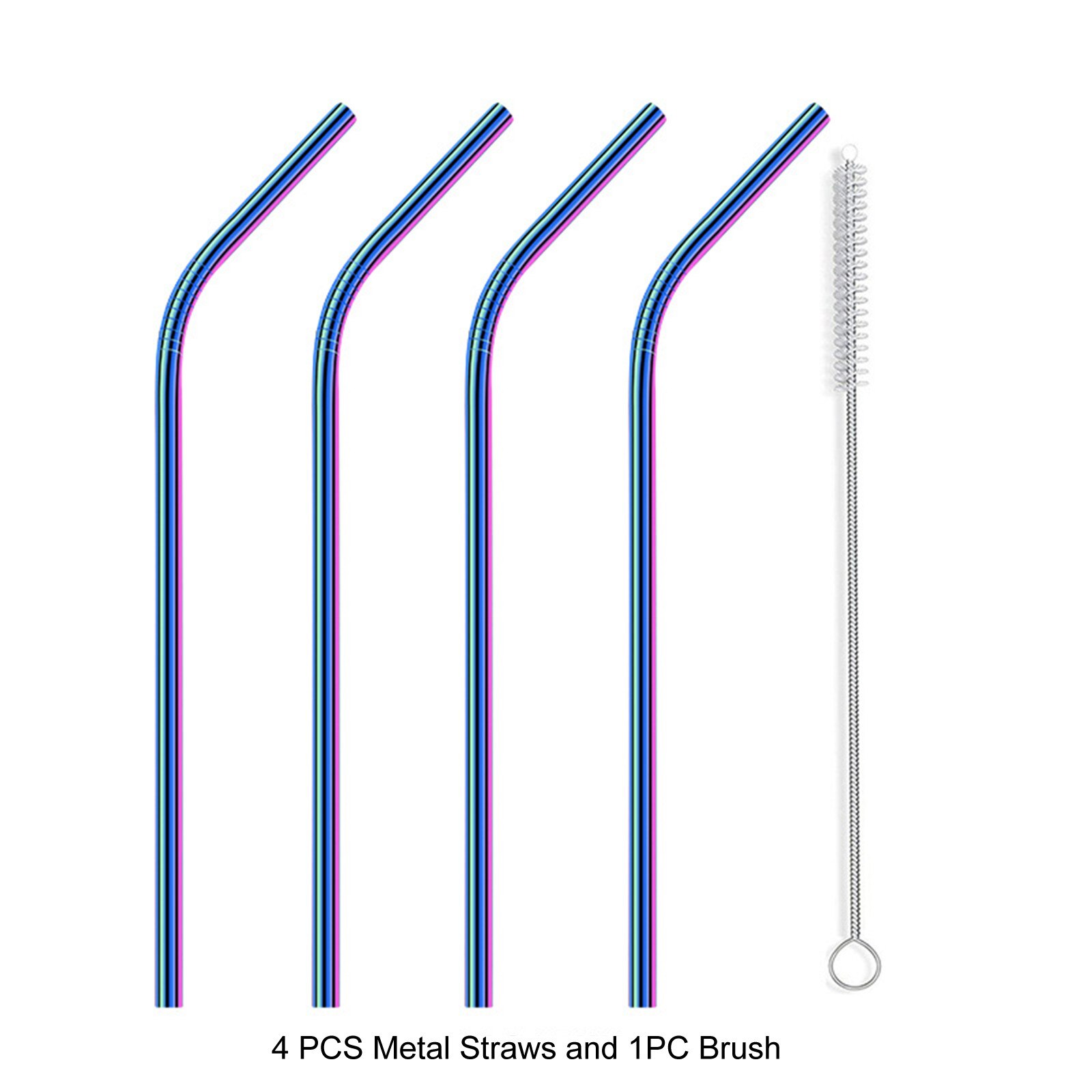House Reusable Stainless Steel Straws Metal Straight Bent Drinking Straws with Cleaner Brush Reusable Straw Party Bar Accessorie: multicolor