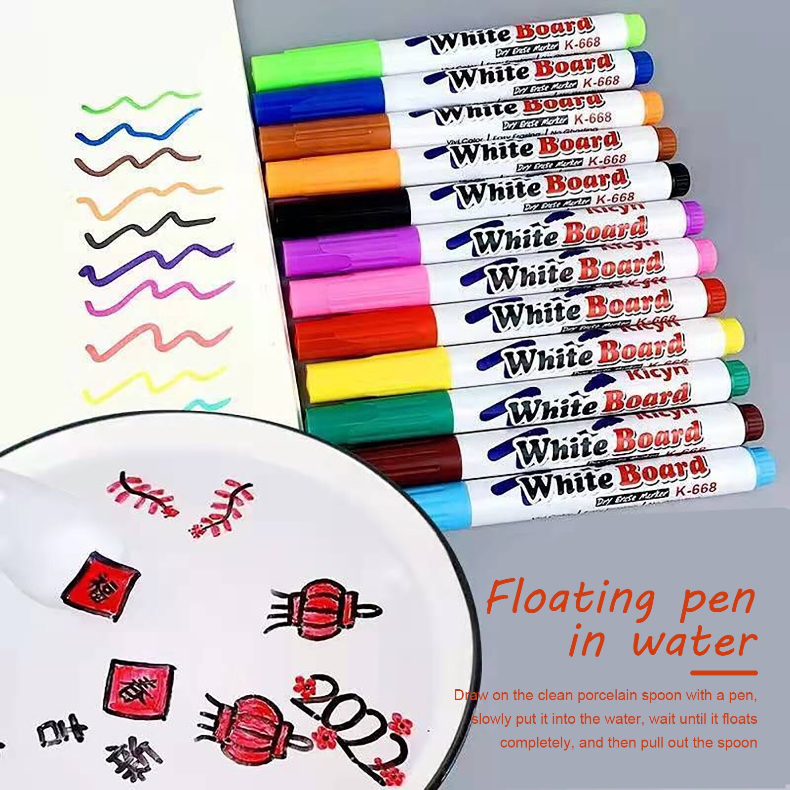 Rotuladores mágicos de agua para dibujo, rotuladores mágicos flotantes de pintura al agua, marcadores de pizarra blanca, rotuladores de colores para garabatos, 8/12 colores