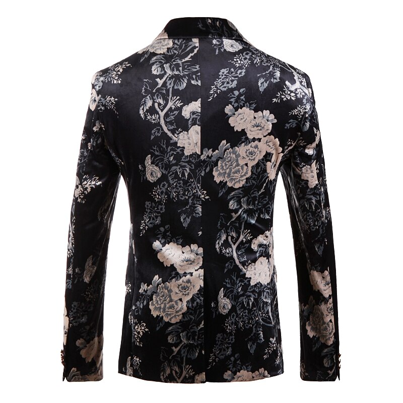 Shenrun Men Blazer Jackets Slim Autumn Winter Digital Print Velvet Casual Blazers Stage Costume Singer Host