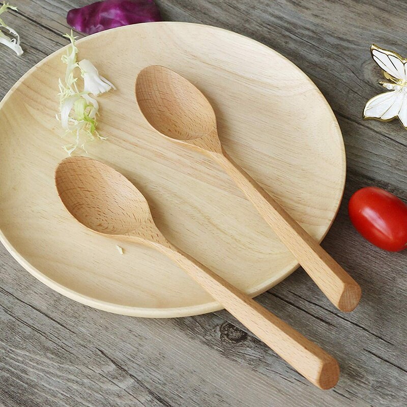 Træskeer sæt 6 stykke naturligt træ redskaber håndlavet træske til at spise pasta middag, te, salat desserter og så videre