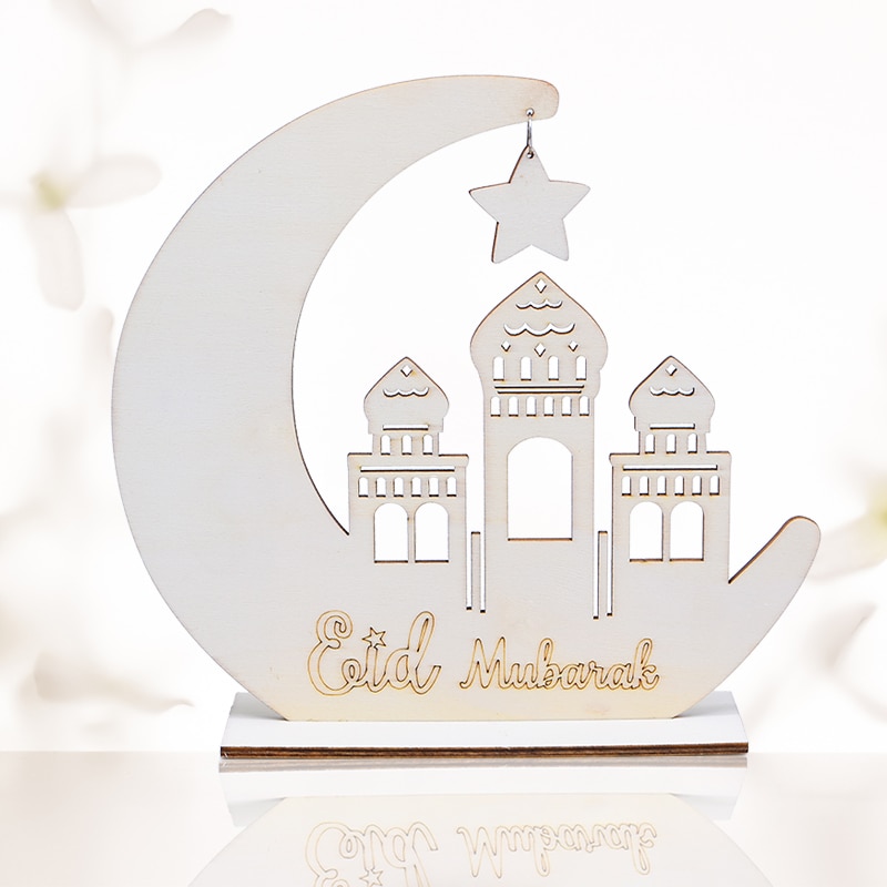 Eid Mubarak Houten Ornament Diy Star Moon Moskee Craft Gelukkig Eid Ramadan Home Decoratie Kaars Lade Moslim Islamitische Partij Gunst