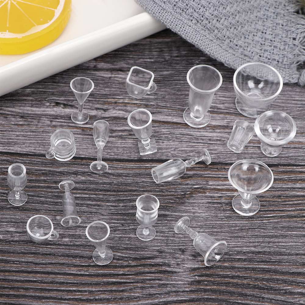 17pcs/Set Mini Transparent Drink Cups Dish Plate Tableware Miniatures DIY Pretend Play Kitchenware Toys