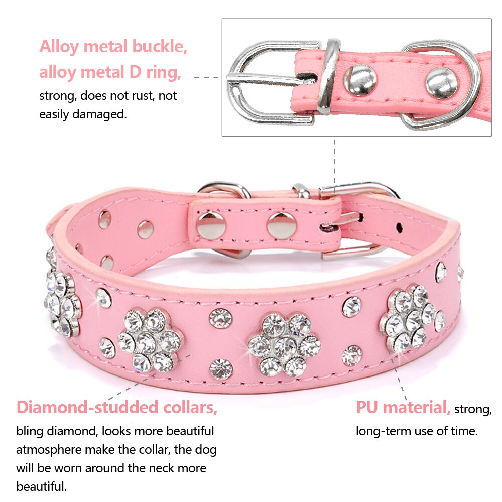 Bling Rhinestone Dog Collars Leather For Small Medium Dogs Adjustable Puppy Dog Chihuahua Collar Crystal Diamante Correa Perro