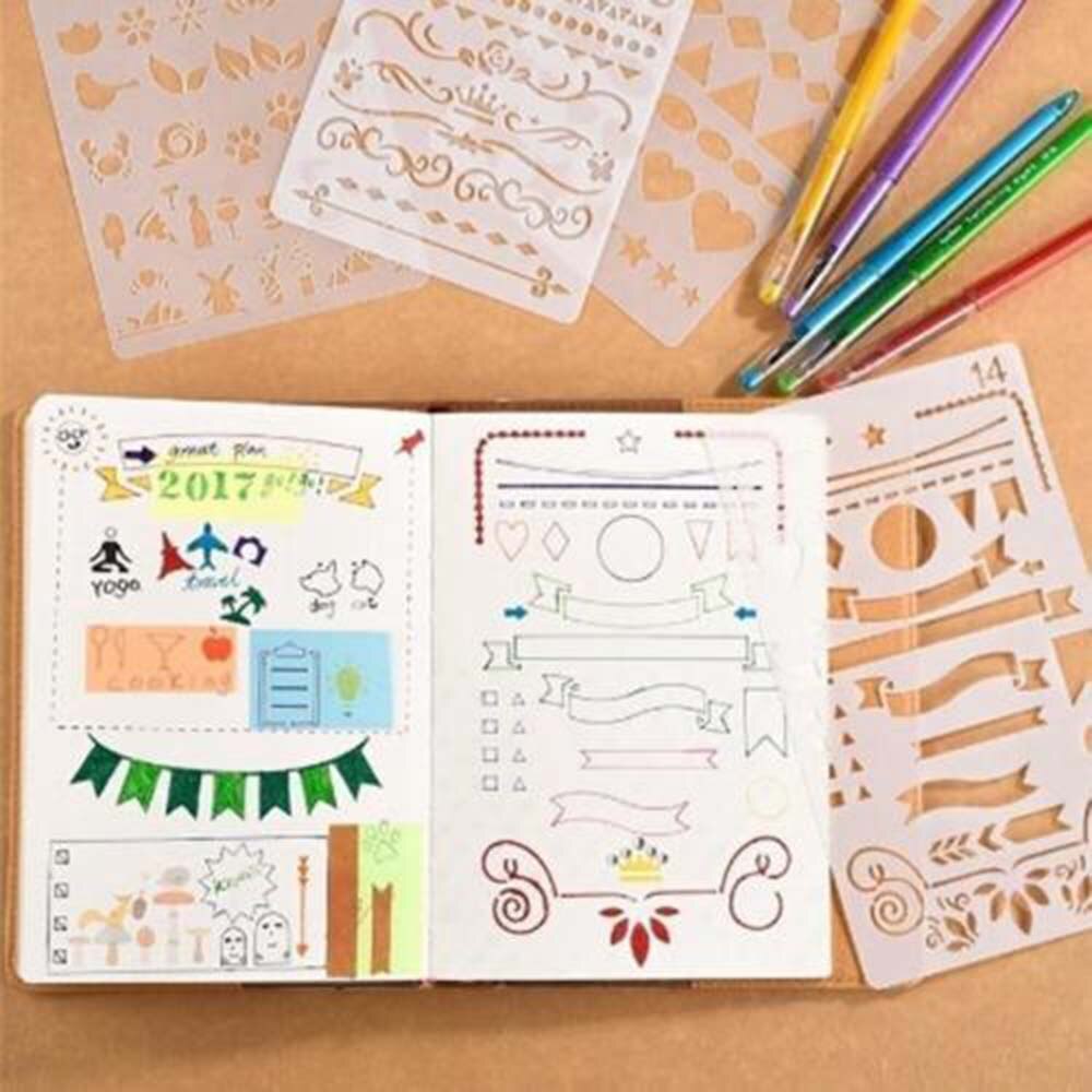 12/20Pcs Bullet Journal Stencil Plastic Planner DIY Drawing Template Diary Craft A6 Lazy Painting Template Ruler PET Template