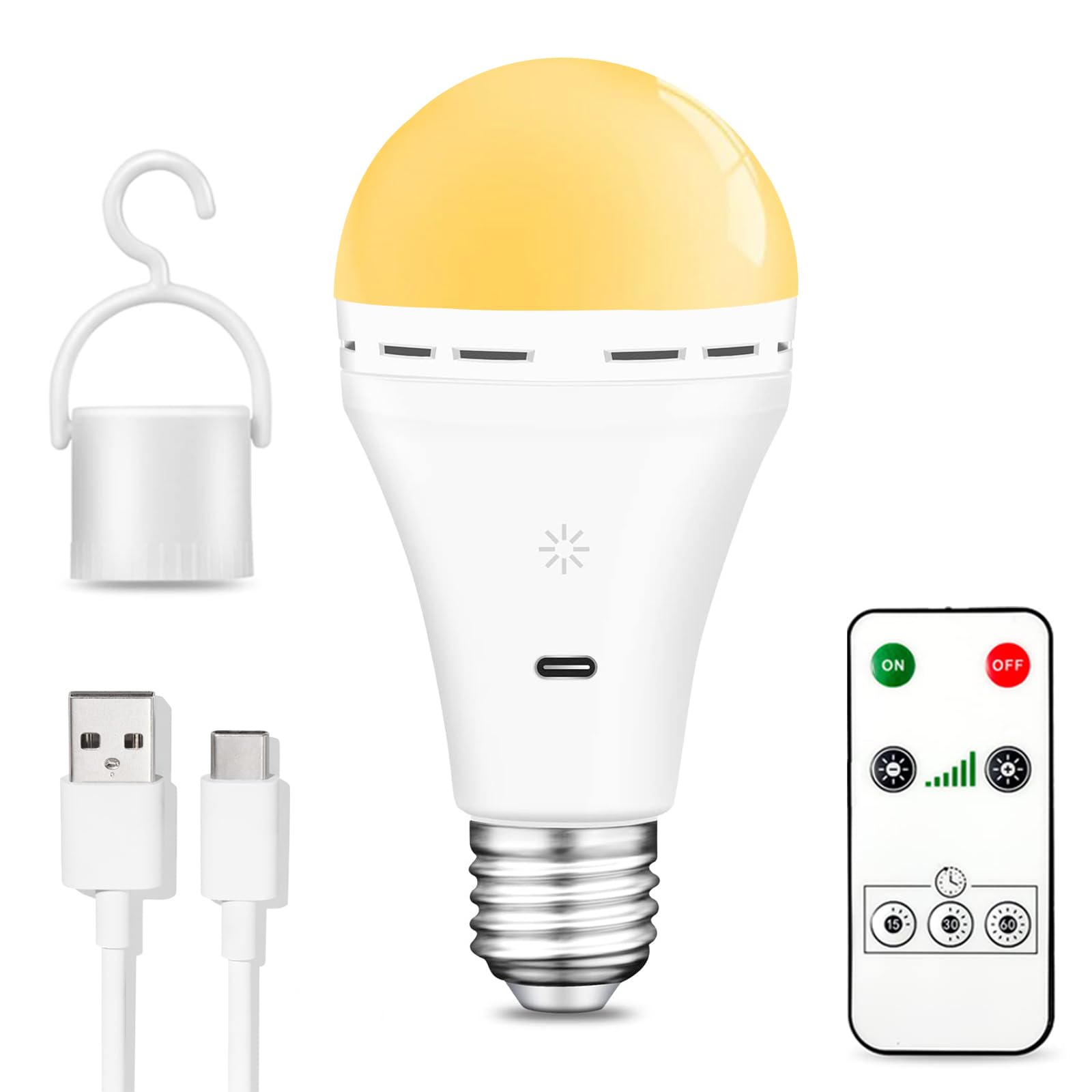 Usb-oppladbar lyspære for varme bordlamper  e26 dimbare led-pærer med berøringskontroll og timer for nødbelysning i hjemmet: Hvit