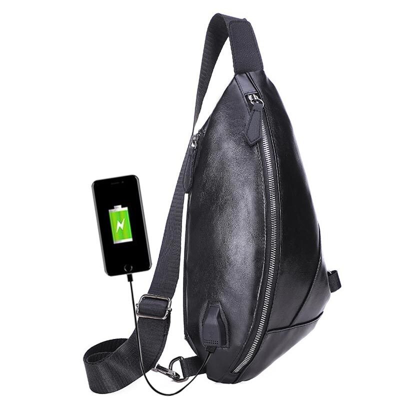 Waterproof Chest Bag Multifunction PU Bag Outdoor Messenger USB Charging