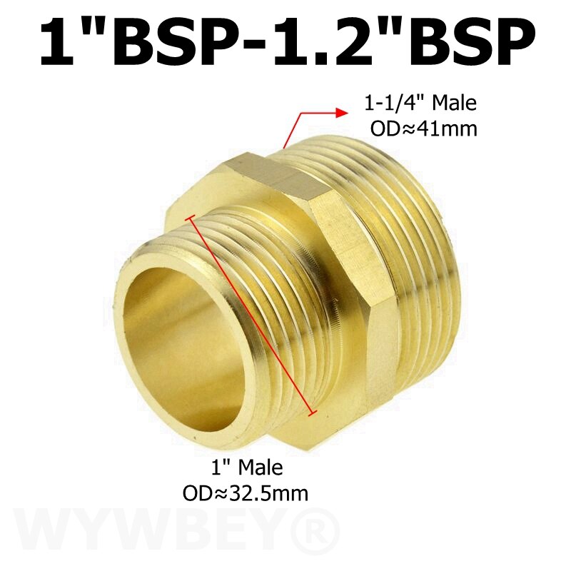 Messing sekskantet nippel rørfitting kobber adapter 1/8 1/4 3/8 1/2 3/4 han lige reduktionskoblingsforbindelse vand gas vvs samling: Dn25-dn32 08-1.2