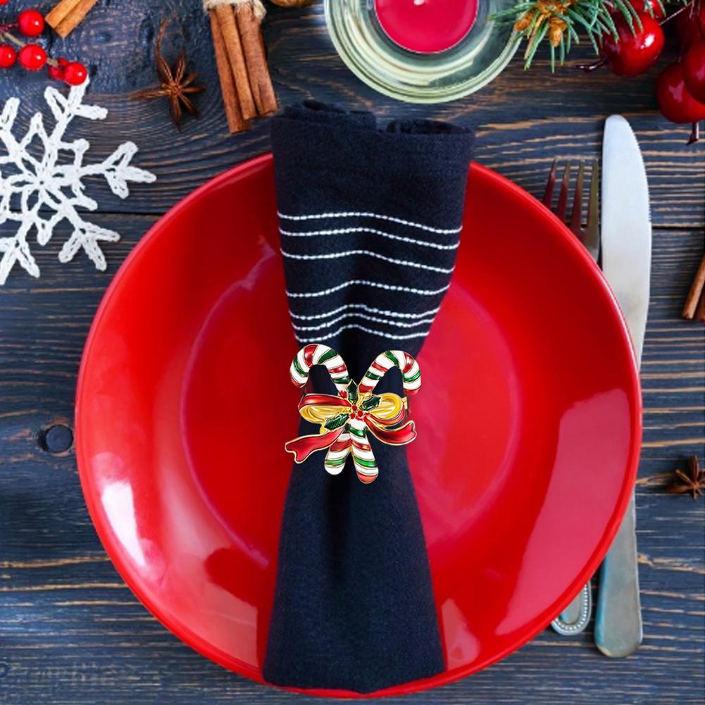 6PCS Napkin Ring Napkin Holder Christmas Candy Cane Napkin Buckle Christmas Wedding Party Napkin Circle Decoration Party