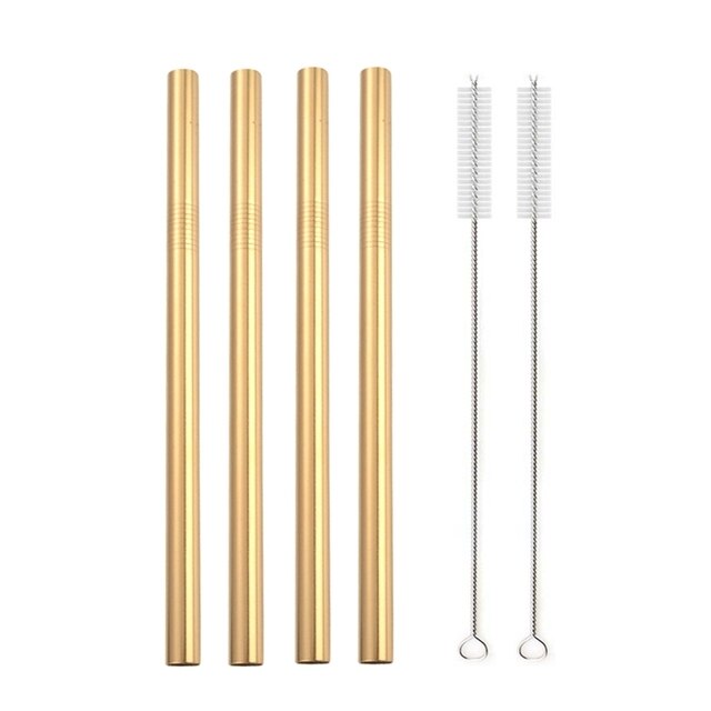 Pajitas de Metal Grandes para Batidos, Tubo de Acero Inoxidable 304, Respetuoso con el Medio Ambiente, Reutilizable, Accesorio de Consumo para Bar: gold